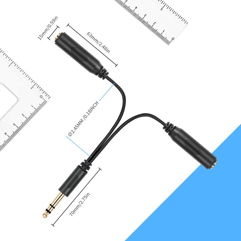 SiYear 6.35mm 1/4 inch Male Plug Stereo to 2 Dual 1/4 "TRS Female Jack Connector Audio Speaker Cable, Y Splitter Adapter Cable (20CM / 8Inch) - Image 5